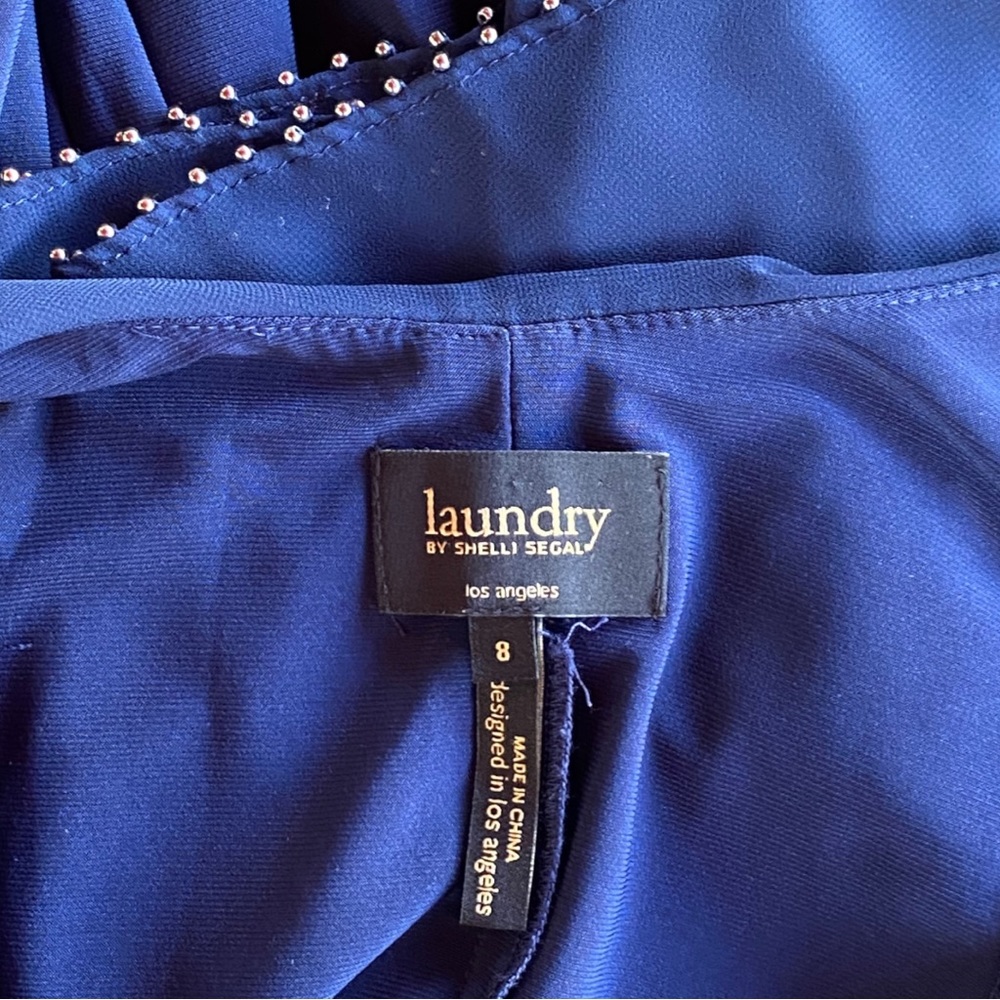 Laundry by Shelli Segal Draped Blue Chiffon Studded Stretch Shift Dress Size 8 - Picture 6 of 10